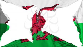 Destroyed Wales flag, white background, 3d rendering