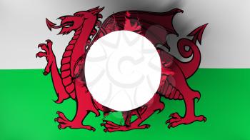 Hole cut in the flag of Wales, white background, 3d rendering