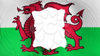 Square hole in the Wales flag, white background, 3d rendering