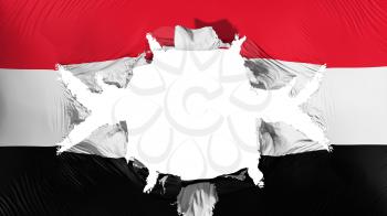 Yemen flag with a big hole, white background, 3d rendering
