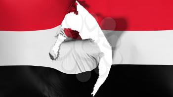 Damaged Yemen flag, white background, 3d rendering
