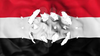 Yemen flag with a small holes, white background, 3d rendering