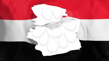 Tattered Yemen flag, white background, 3d rendering
