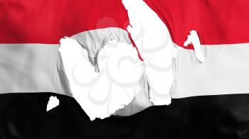 Ragged Yemen flag, white background, 3d rendering