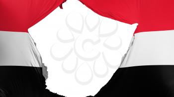 Cracked Yemen flag, white background, 3d rendering