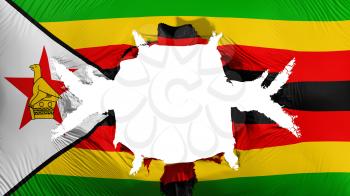 Zimbabwe flag with a big hole, white background, 3d rendering
