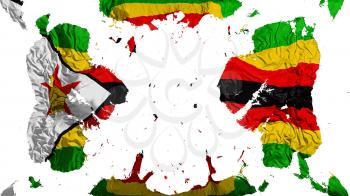 Scattered Zimbabwe flag, white background, 3d rendering