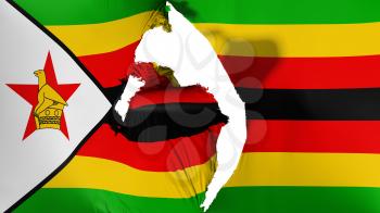 Damaged Zimbabwe flag, white background, 3d rendering