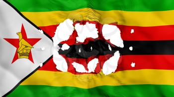 Holes in Zimbabwe flag, white background, 3d rendering