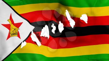 Zimbabwe flag perforated, bullet holes, white background, 3d rendering