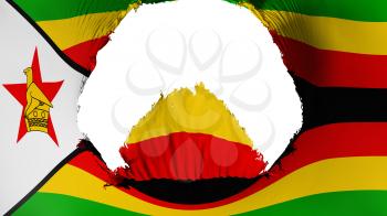 Big hole in Zimbabwe flag, white background, 3d rendering