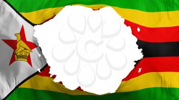 Broken Zimbabwe flag, white background, 3d rendering