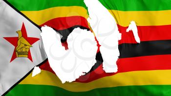Ragged Zimbabwe flag, white background, 3d rendering