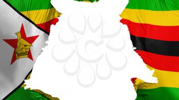 Zimbabwe flag ripped apart, white background, 3d rendering
