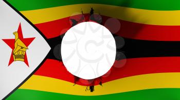 Hole cut in the flag of Zimbabwe, white background, 3d rendering
