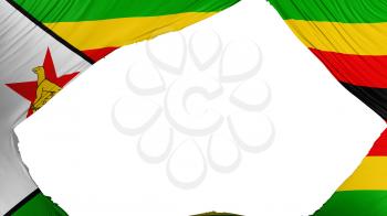 Divided Zimbabwe flag, white background, 3d rendering