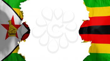 Blasted Zimbabwe flag, against white background, 3d rendering