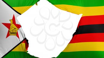 Cracked Zimbabwe flag, white background, 3d rendering