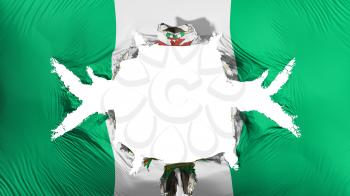 Abuja, capital of Nigeria flag with a big hole, white background, 3d rendering