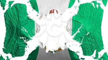 Abuja, capital of Nigeria torn flag fluttering in the wind, over white background, 3d rendering