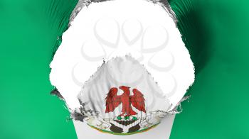 Big hole in Abuja, capital of Nigeria flag, white background, 3d rendering
