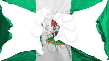 Destroyed Abuja, capital of Nigeria flag, white background, 3d rendering