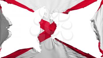 Destroyed Alabama state flag, white background, 3d rendering
