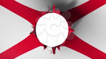 Hole cut in the flag of Alabama state, white background, 3d rendering