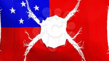 Apia, capital of Samoa flag with a hole, white background, 3d rendering