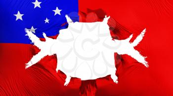 Apia, capital of Samoa flag with a big hole, white background, 3d rendering