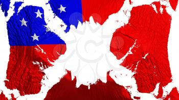Apia, capital of Samoa torn flag fluttering in the wind, over white background, 3d rendering
