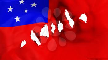Apia, capital of Samoa flag perforated, bullet holes, white background, 3d rendering