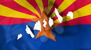 Arizona state flag perforated, bullet holes, white background, 3d rendering