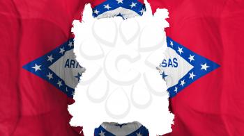 Ripped Arkansas state flying flag, over white background, 3d rendering