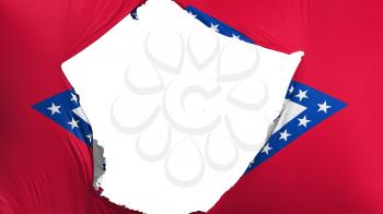 Cracked Arkansas state flag, white background, 3d rendering