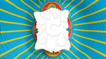 Square hole in the Astana, capital of Kazakhstan flag, white background, 3d rendering