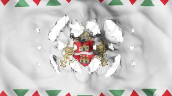 Budapest, capital of Hungary flag with a small holes, white background, 3d rendering