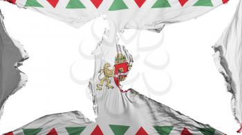 Destroyed Budapest, capital of Hungary flag, white background, 3d rendering