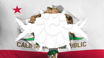 California state flag with a big hole, white background, 3d rendering