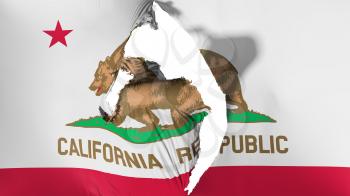 Damaged California state flag, white background, 3d rendering