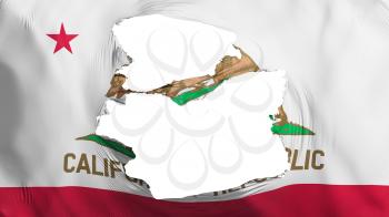 Tattered California state flag, white background, 3d rendering