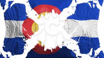 Colorado state torn flag fluttering in the wind, over white background, 3d rendering