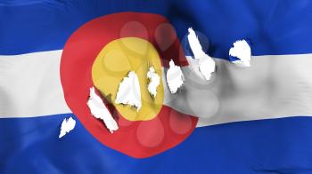 Colorado state flag perforated, bullet holes, white background, 3d rendering