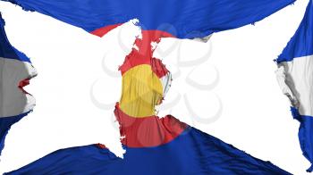 Destroyed Colorado state flag, white background, 3d rendering