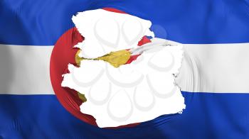 Tattered Colorado state flag, white background, 3d rendering