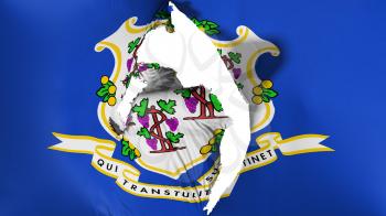 Damaged Connecticut state flag, white background, 3d rendering