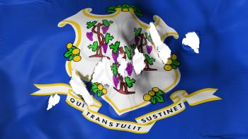 Connecticut state flag perforated, bullet holes, white background, 3d rendering