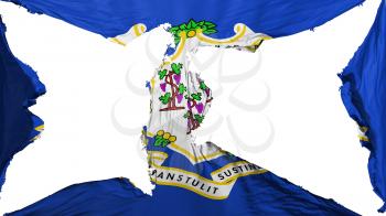 Destroyed Connecticut state flag, white background, 3d rendering