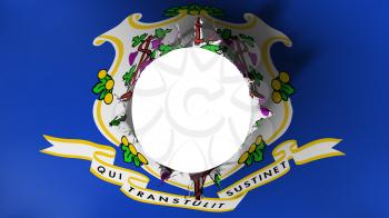Hole cut in the flag of Connecticut state, white background, 3d rendering