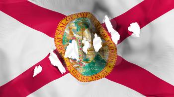 Florida state flag perforated, bullet holes, white background, 3d rendering